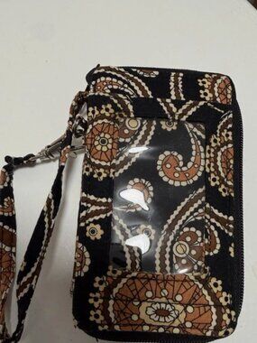 Vera Bradley Caffe Latte Zip Around Wallet Wristlet Brown Black Quilted Paisley